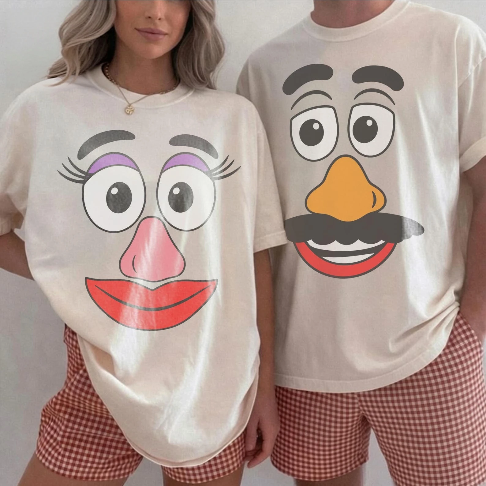 Autumn New Potato Mr. Potato Mrs. Couple Cotton T-shirt Men/Women Y2K Street Daily Couple Dress Kids Halloween Cosplay T-shirt