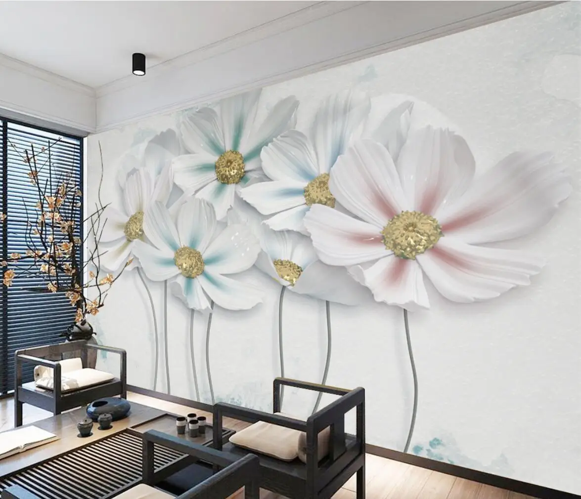 beibehang papel de parede 3d photo living room Golden jewelry flowers TV background wall paper bedroom wallpaper large murals