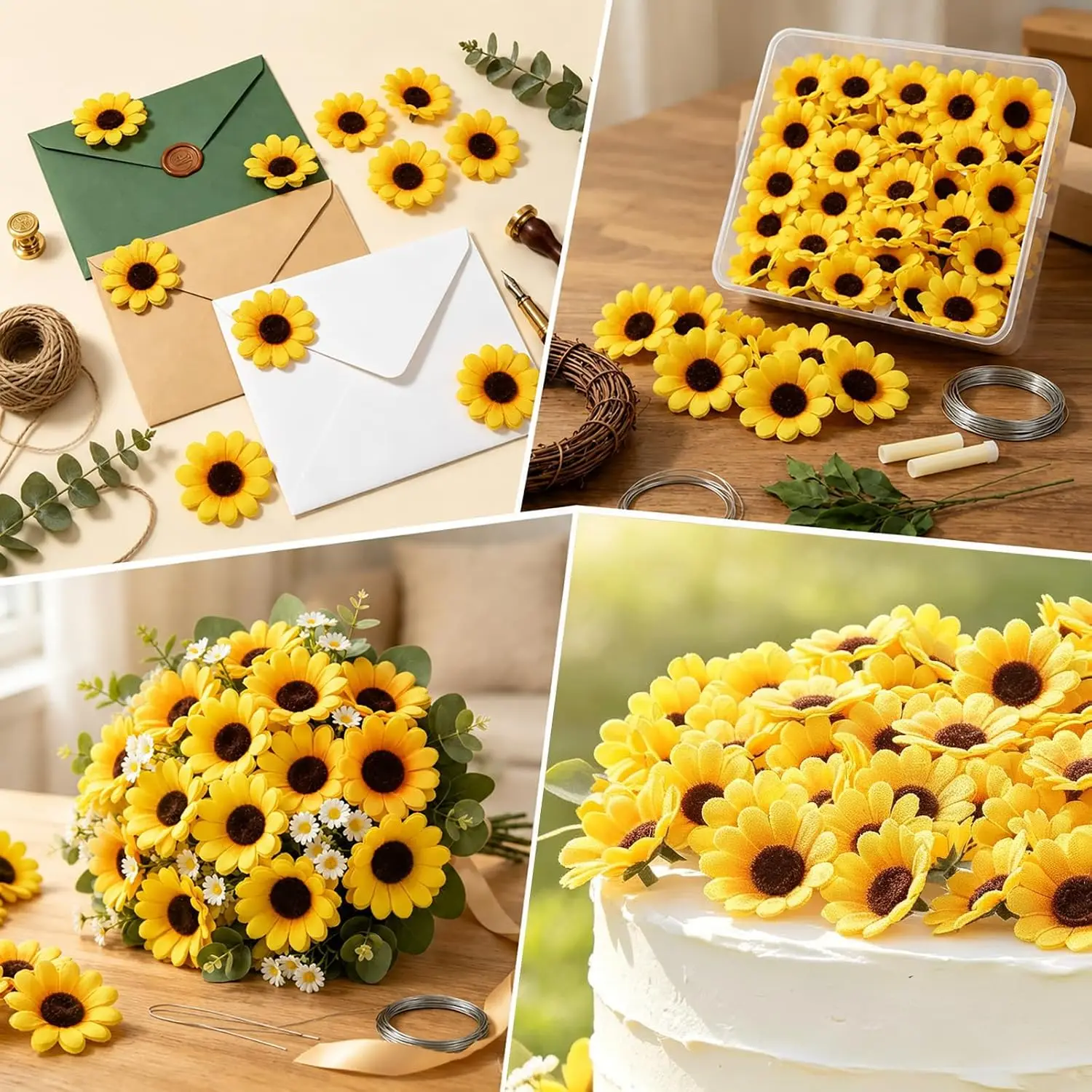 100 Stück künstliche Blumen, Mini-Seiden-Gänseblümchen, für Party, Hochzeit, Zuhause, Raum, Festival, Dekoration, Kranz, künstliche Pflanzen, günstige DIY-Geschenke, Süßigkeitenbox – Detail 3