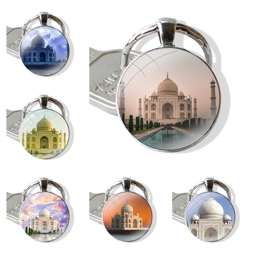 Elegant Taj Mahal India scenery Keychain Glass Cabochon Metal Pendant Classic Men's Women's Keyring