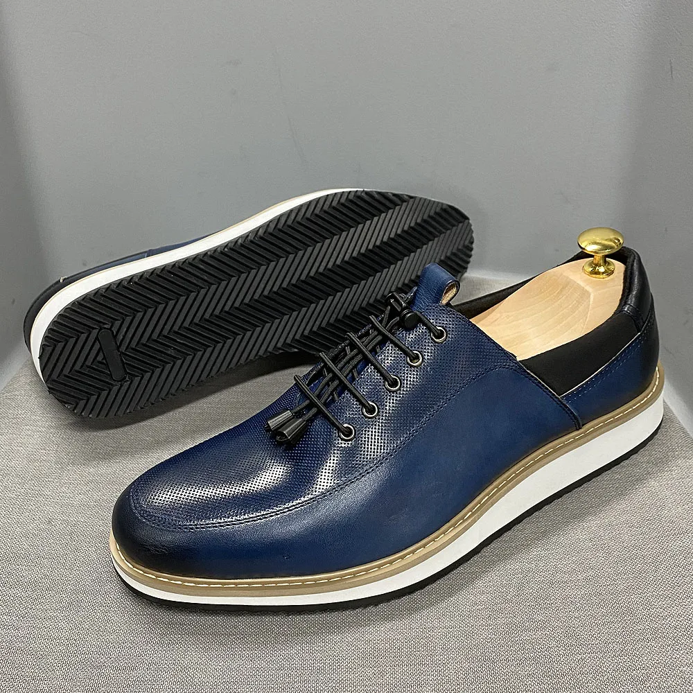 Fashion Men Casual Shoes 2022 New Brand High Quality Genuine Leather Lace Up Luxury Sneakers Blue Black Breathable Flat Oxfords