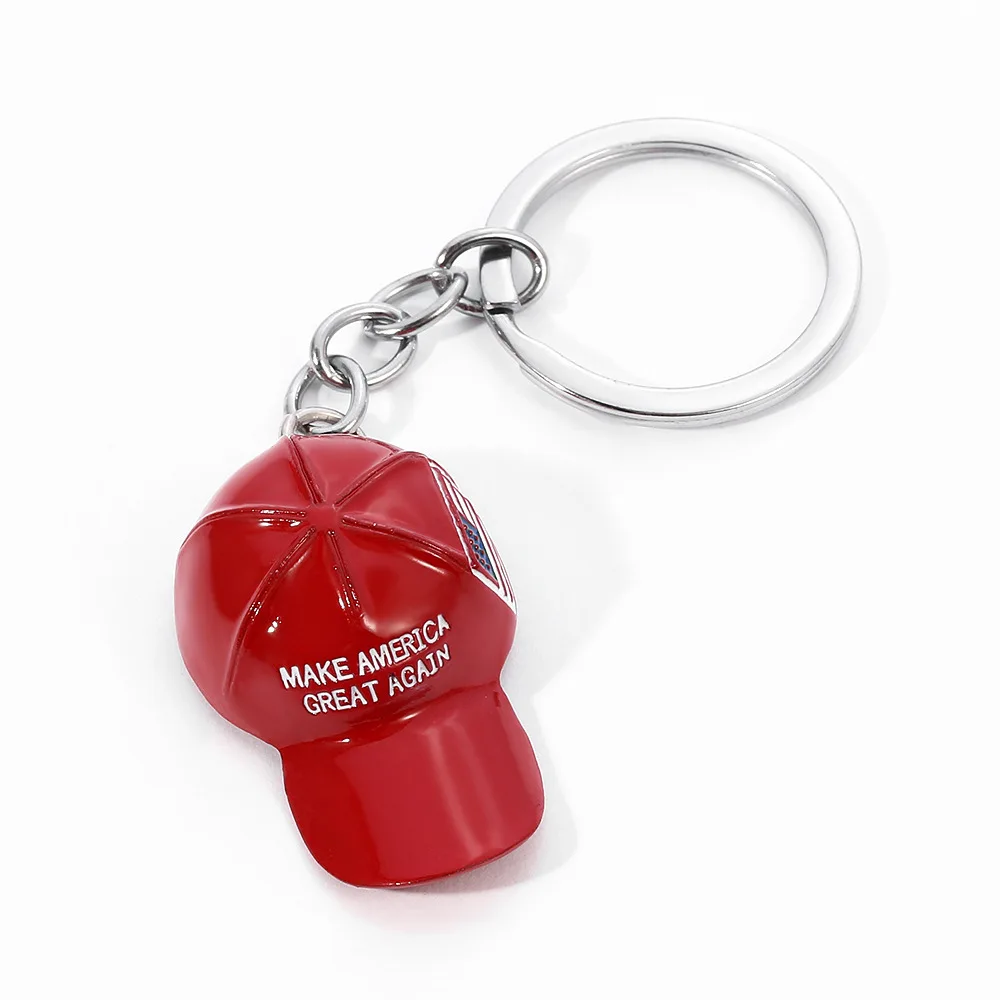 60Pcs Red Hat MAGA Keychain Trump American Flag Hat Make America Great Again Metal Keyrings