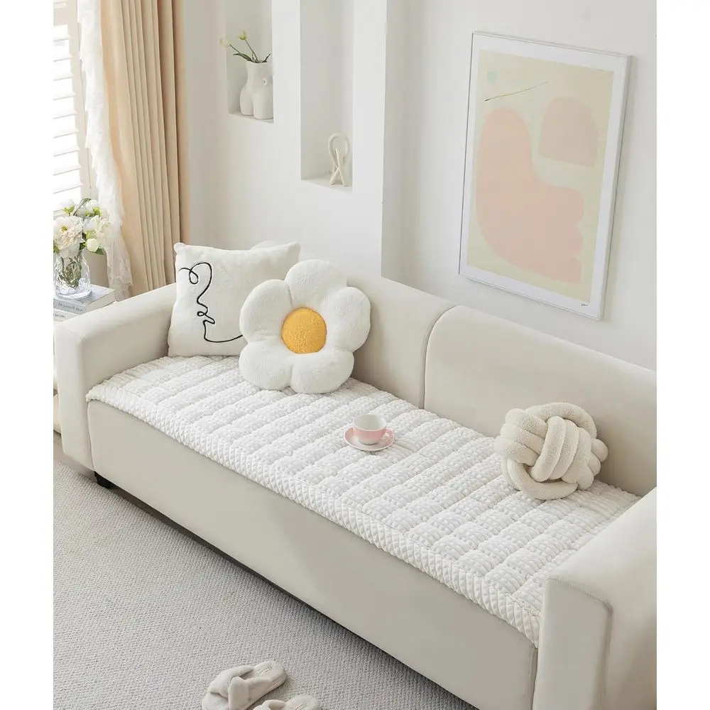 غطاء أريكة للكلاب غامض قابل للغسل، واقي أريكة ثلاثي الوسائد صديق للحيوانات الأليفة، بطانية مضادة للانزلاق (أبيض، 27.6 × 20.7 بوصة) #2