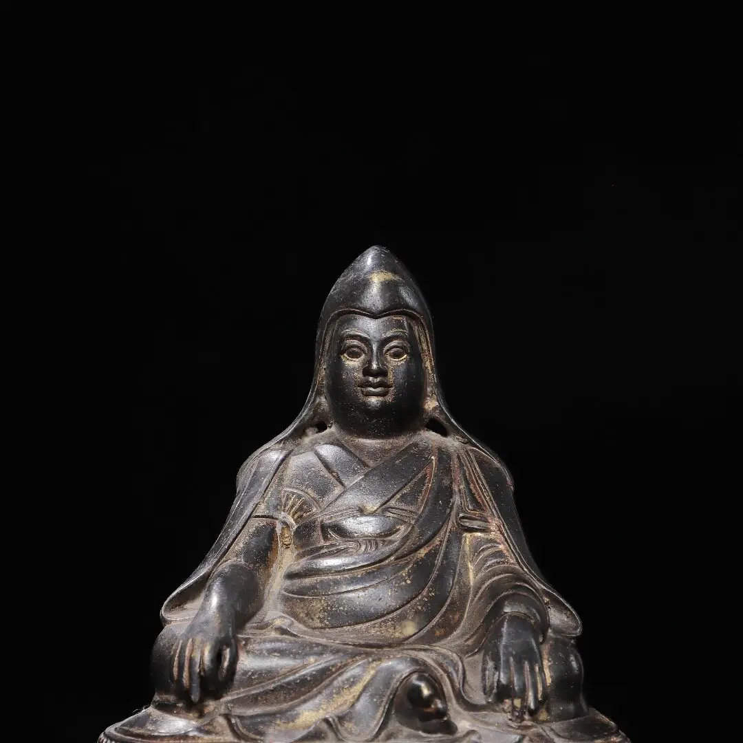Tsongkhapa Buddha Statue Brass Gold Plated Antique Copper Home Temple Desk Worship Decor