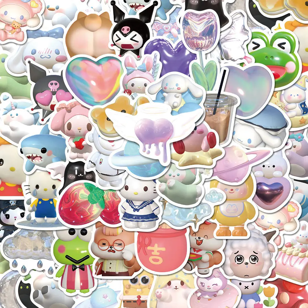 59/110pcs 3D Cartoon Stickers Cute Cinnamoroll Kuromi My Melody Sticker for Laptop Phone Sanrio Anime Stickers Kids Girls Toy