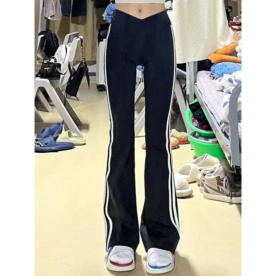 Pantalon de Yoga amincissant pour femmes, décontracté, taille haute, Long, Design printemps été, motif à rayures, drapé, longueur au sol