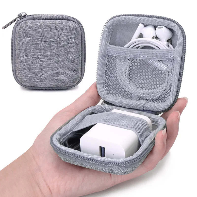 Portable Small Digital Storage Bag Mini Hard Shell Zipper Carry Case Mesh Pocket Travel Organizer Pouch for USB Cable Earphone