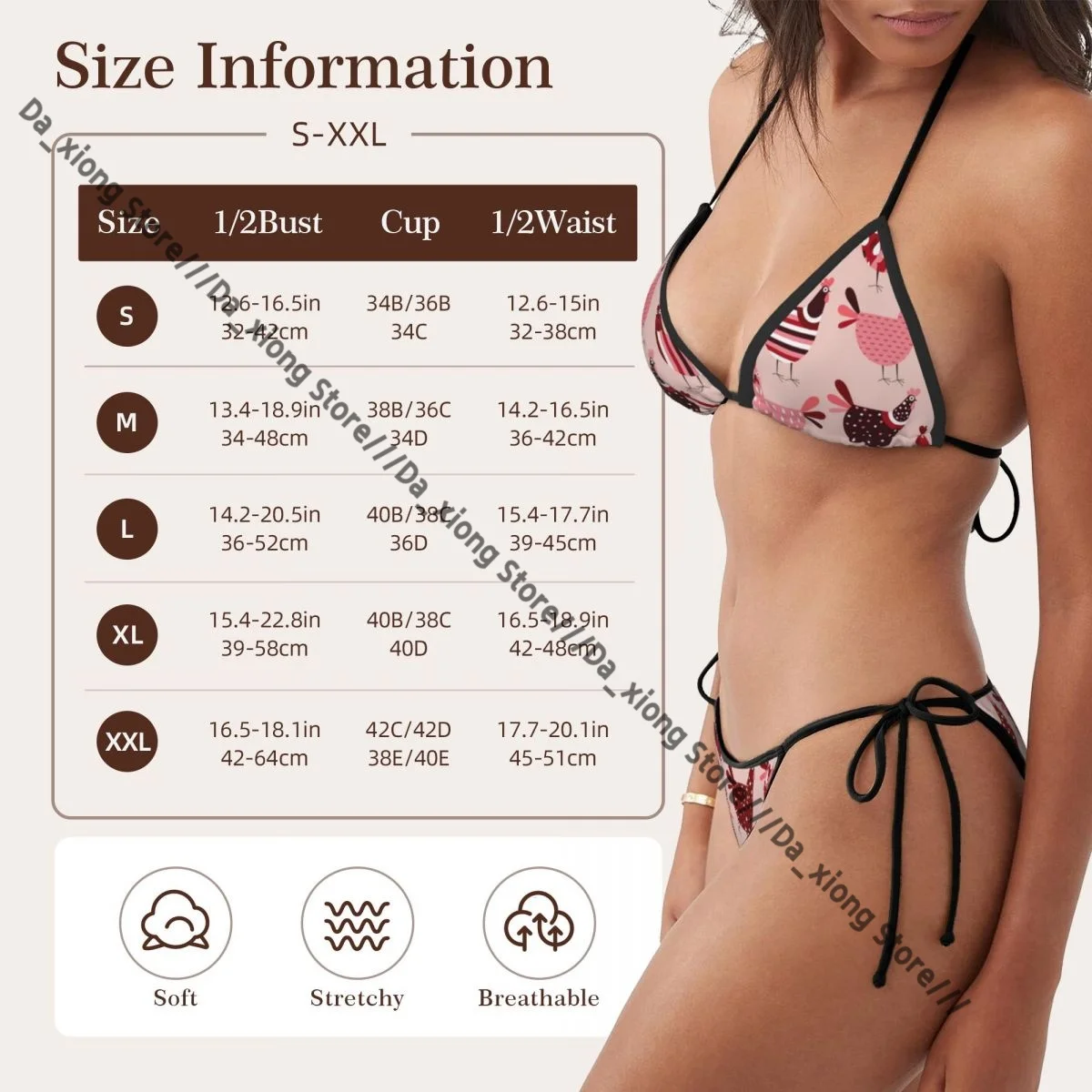 女性ビキニセクシーな水着面白い漫画鶏と鶏水着 Tバック水着ビーチウェア夏ブラジル Biquini