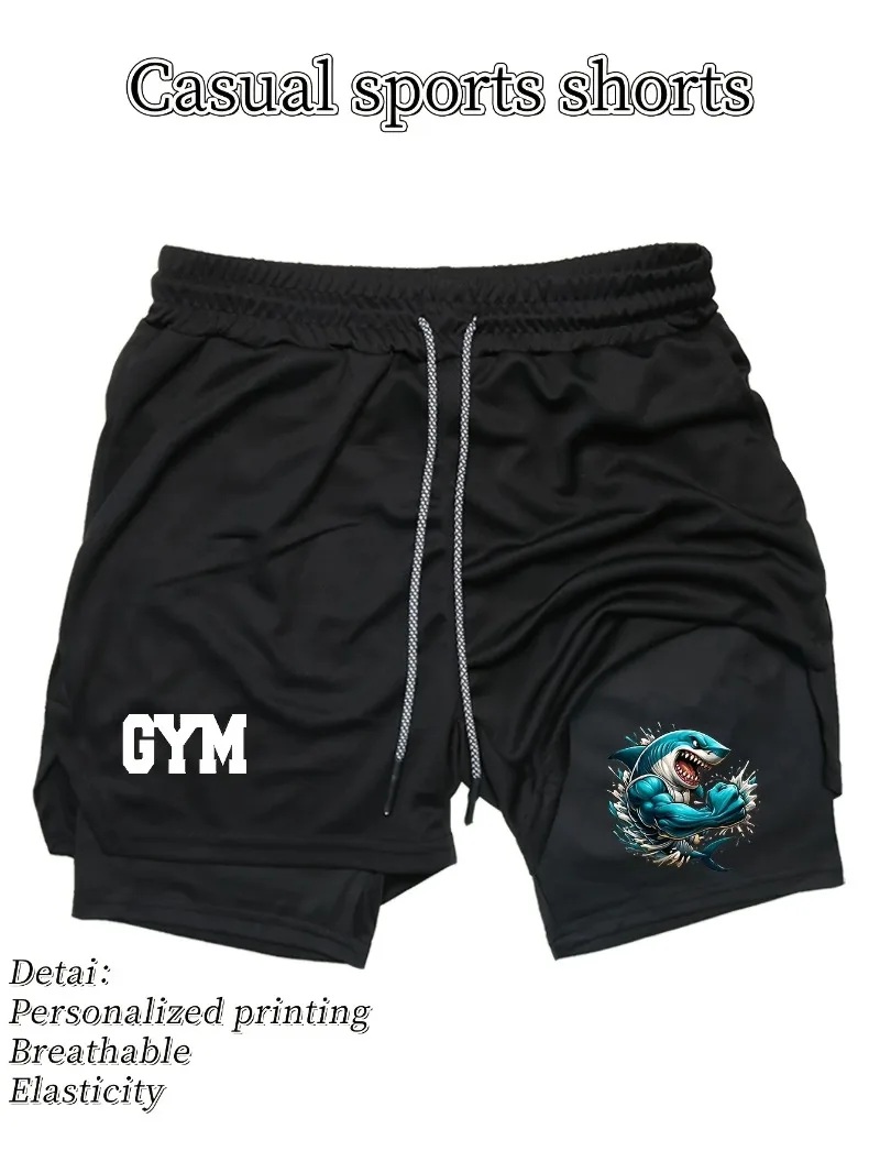 

Мужские летние быстросохнущие двухслойные спортивные шорты, дышащие эластичные спортивные шорты с регулируемым шнурком на талии для бега