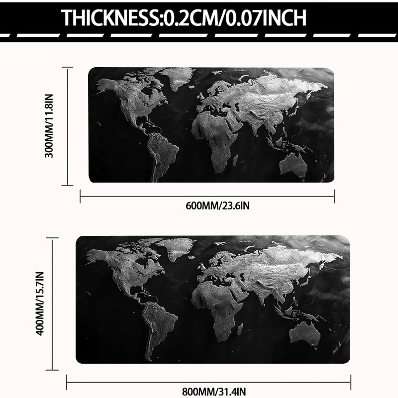 滑り止めのゴム製マウスパッド,ゲームやオフィスに適した大きな世界地図,大型XXLマット,400x900