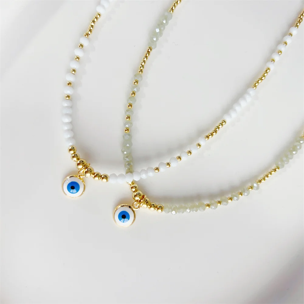 KKBEAD wholesale Evil Eye Pendant Necklace Choker Jewelry for Women Gold Plated Beads & Crystal Beaded Necklaces Femme