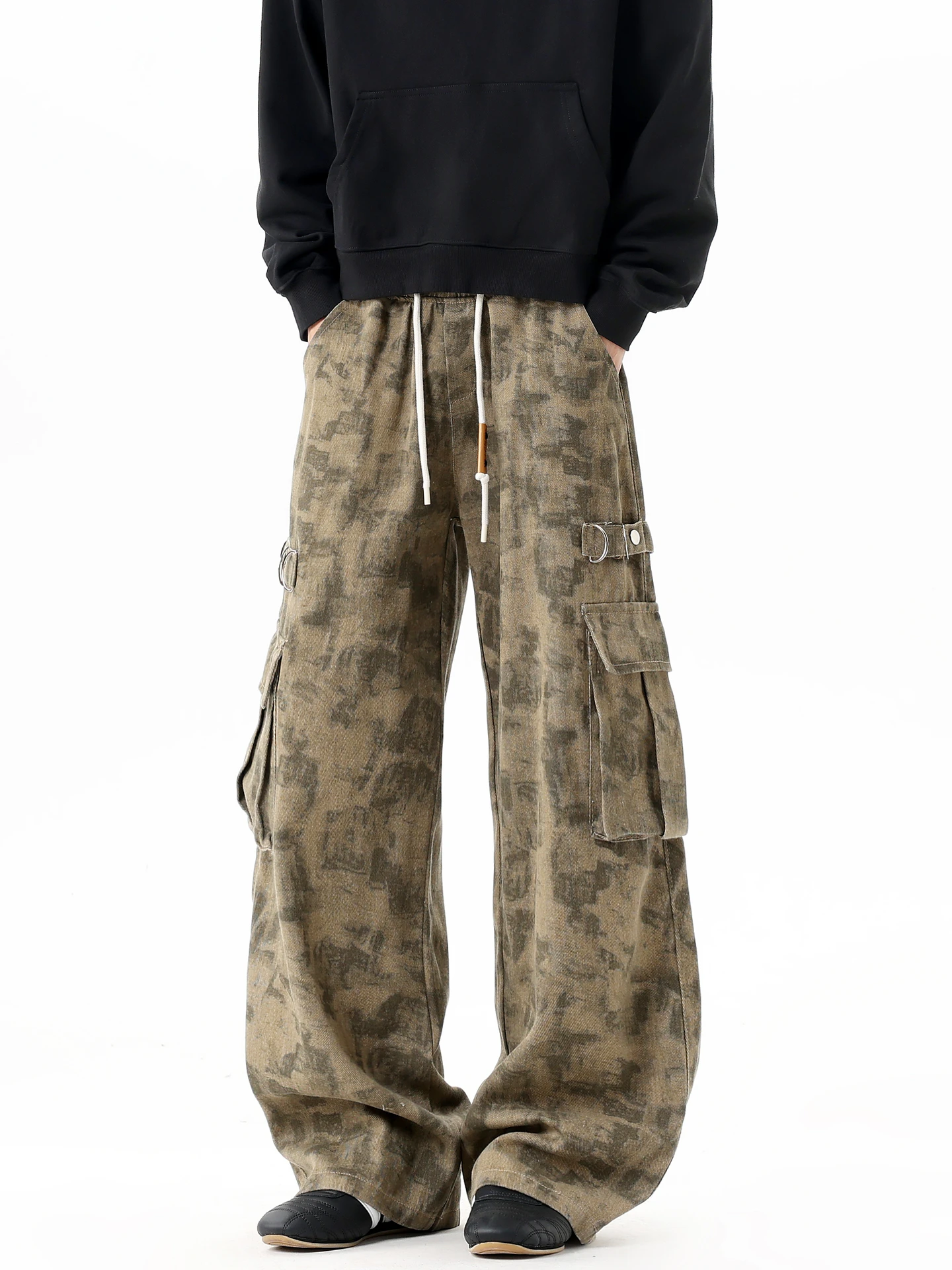 

Модные камуфляжные рабочие брюки для мужчин с большими карманами, широкие повседневные брюки свободного кроя, весенняя одежда