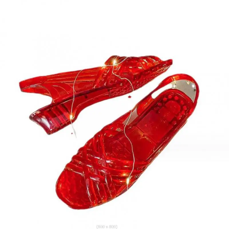 Size 34-39 Women Sandals Summer Femmes 3cm Heels Jelly Shoes Peep Toe Slip On Soft Bottom Transparent Mujer Crystal Chaussures 1