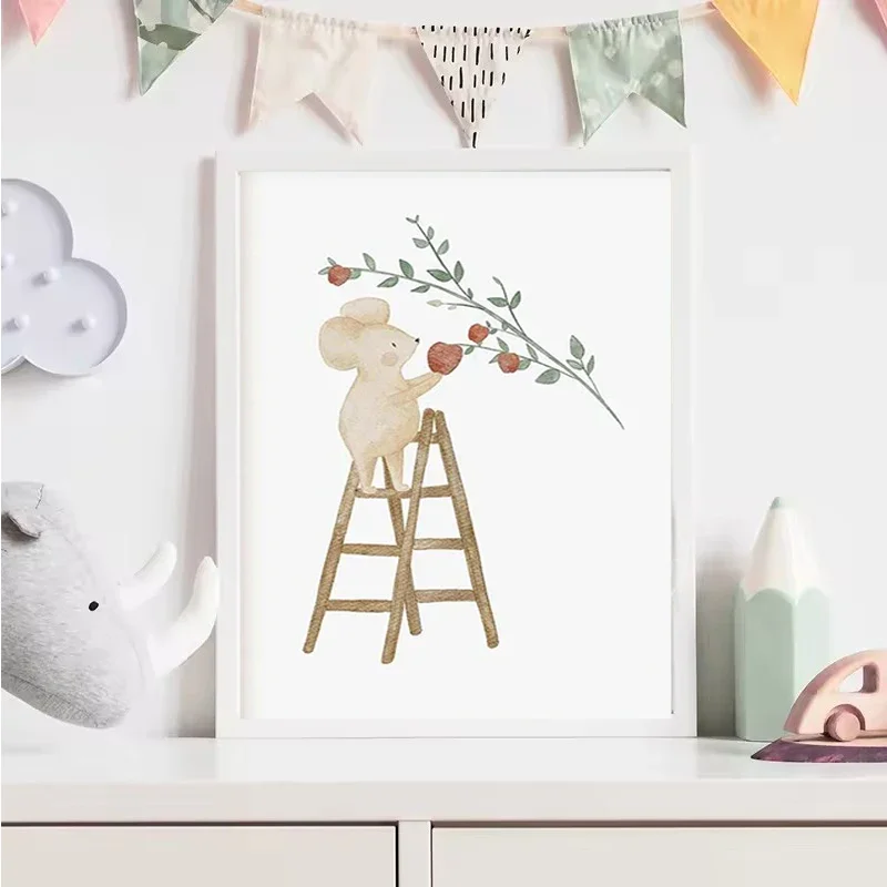 1pc frameless Canvas Painting Modern Boho Cartoon Farm Animals Wall Art Poster Canvas Painting Rabbit Bear Bee Flower Posters Pr