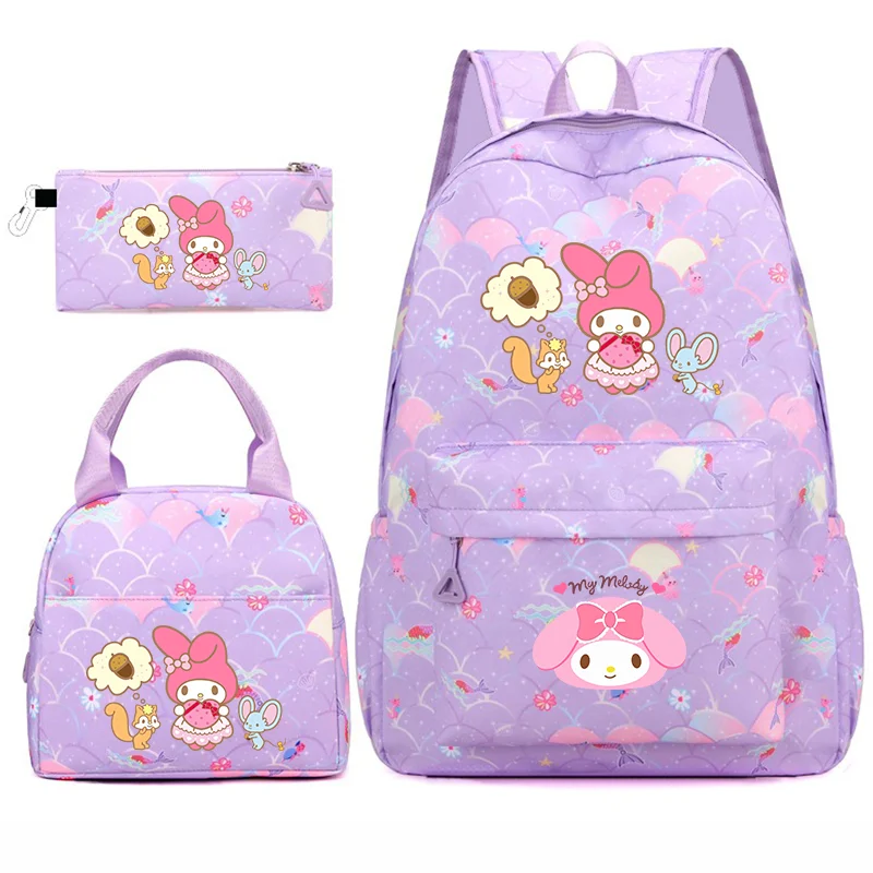 

Красочный рюкзак My Melody, 3 шт./компл., для женщин, повседневные школьные сумки с сумкой для обеда, студенческий подростковый рюкзак для девочек и мальчиков