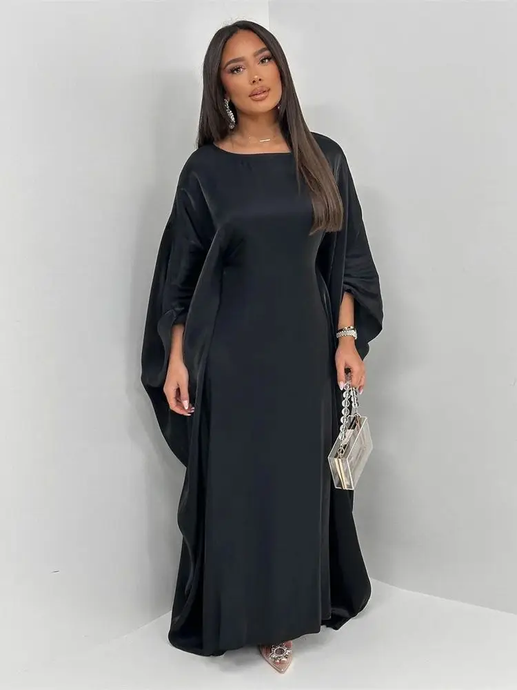 Batwing Butterfly Sleeve Satin Khimar Abaya Dubai Luxury 2024 Muslim Kaftan Dress Abayas For Women Kebaya Caftan Vestidos Femme