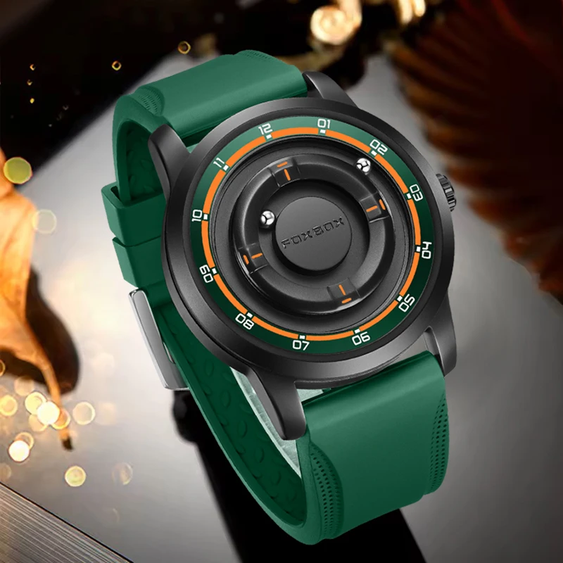 

FOXBOX мужские водонепроницаемые часы модные зеленые силиконовые часы для мужчин военные прокрутки указатель магнитная сила кварцевые наручные часы