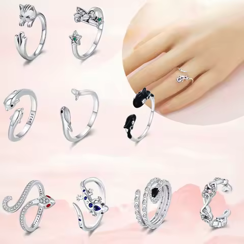 Cute Cartoon Animal Adjustable Ring Cat Snake Simple Ring Elegant Jewelry For Women Love Romantic Gift For Girlfriend 925 Silver