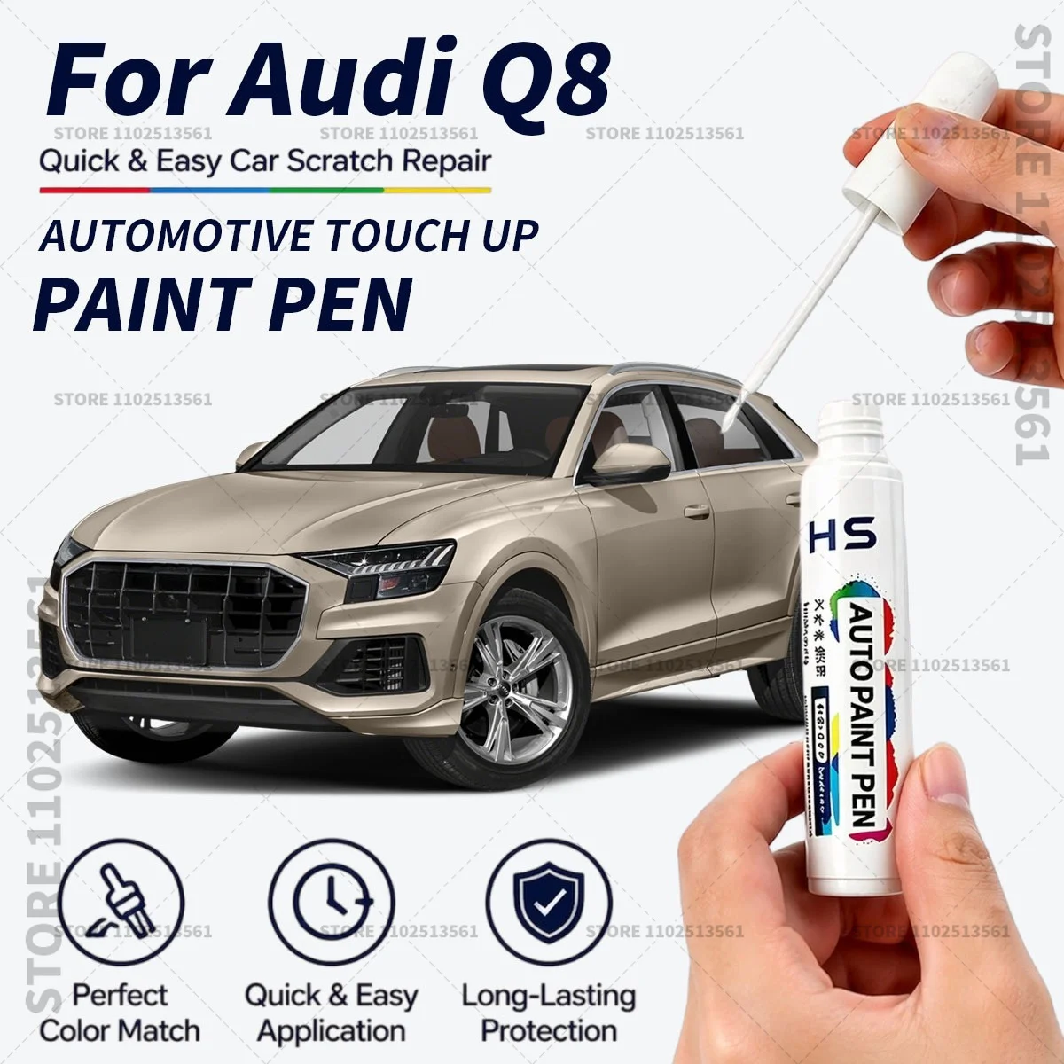 Bolígrafo de pintura para retoques – Restaura la pintura del coche y elimina los arañazos. Azul Ascari, Rojo Chili, Blanco Glaciar, Blanco Carrara, Dorado para Audi Q8