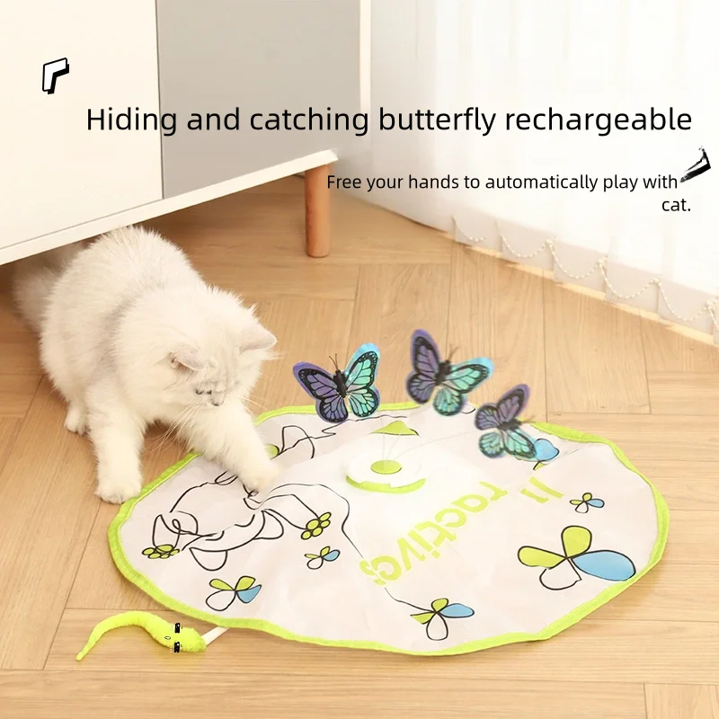 

Interactive Cat Toy Funny Simulation Butterfly Hide And Catch Rechargeable Toy for Kitten Playing Teaser Wand Toy Pet Cat Supply