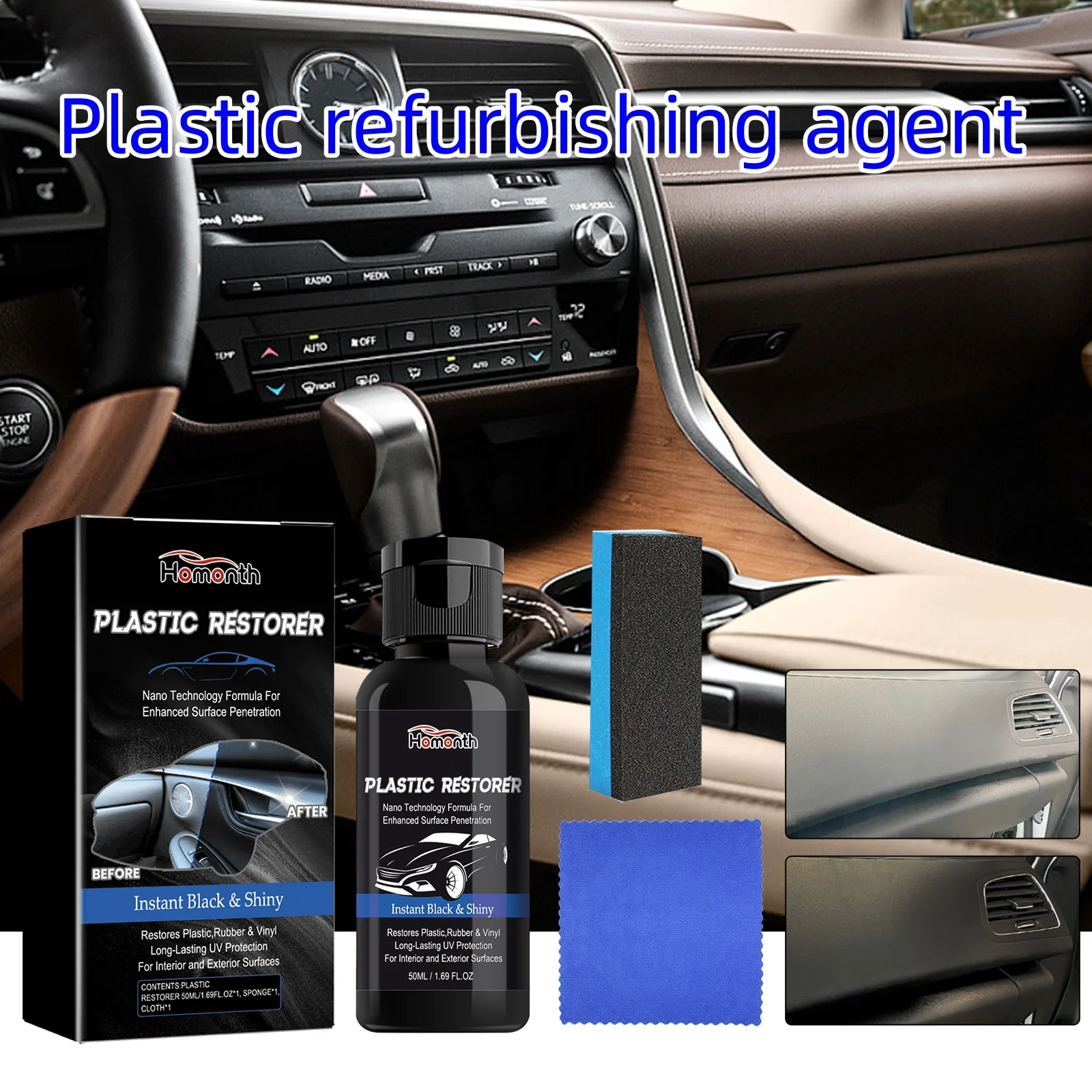 Homonth 1Set Car Plastic Restorer Polish Leather Cleaner Spray Back To Black Gloss Interior Plastic Renovator Car Accessorie