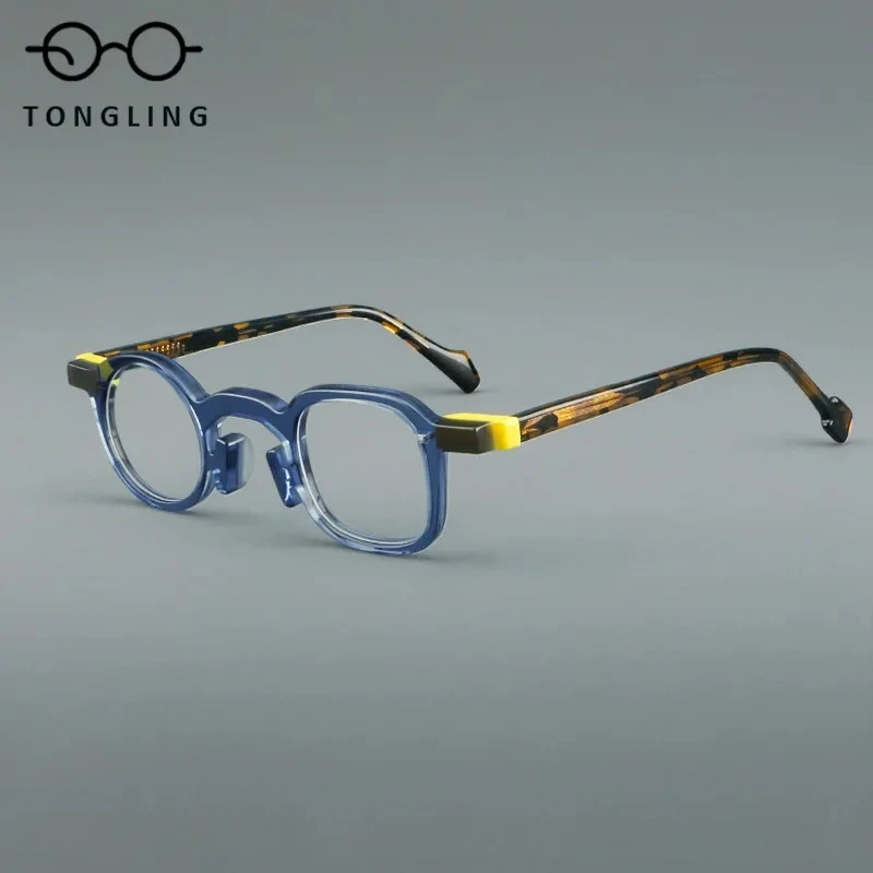 TopNotch Fashionable Women HighEnd Handcrafted High-Quality Acetate Retro Men Artistic Individual Color-Block Oval Glasses Frame