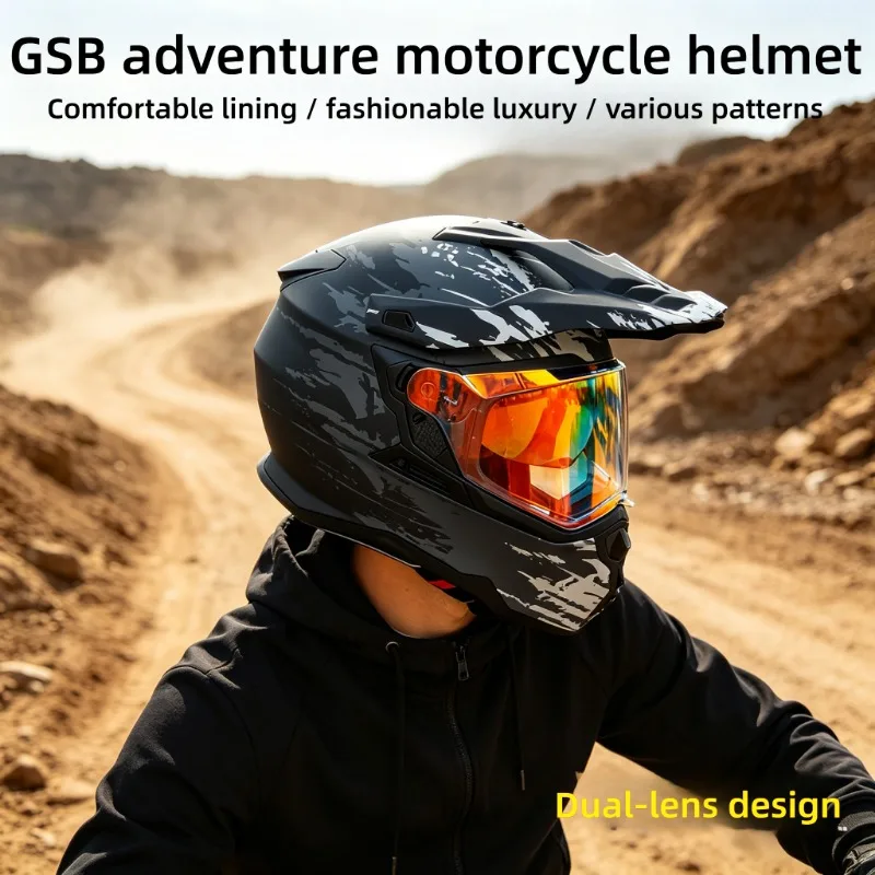 

GSB Dual Lens Anti-Fog Full Face Motorcycle Helmet DOT Approved Summer Breathable Off-Road Rally Motocross Helmet