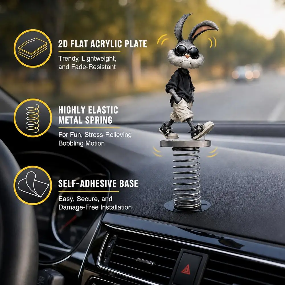 Funny Acrylic Spring Shaking Car Decor – Cute 2D Bobblehead Dashboard Ornament, Wobble Toy for Desk, Stress Relief Gift