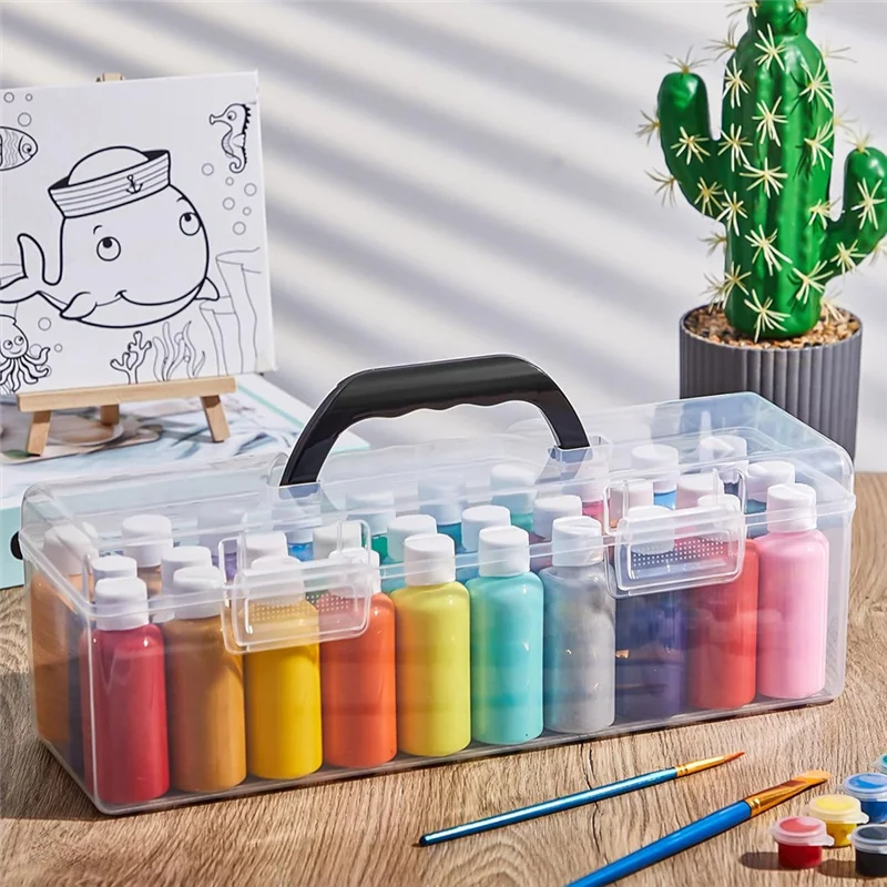 

AP-3 Pcs Paint Storage Box For 2 Fl. Oz Acrylic Paints, Acrylic Portable Craft Art Organizer With Handle, 30 Bottles