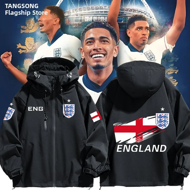 

Мужская ветрозащитная куртка для футбольных фанатов England Cup из полиэстера, нейлона и композитного волокна, повседневная, с капюшоном, на молнии