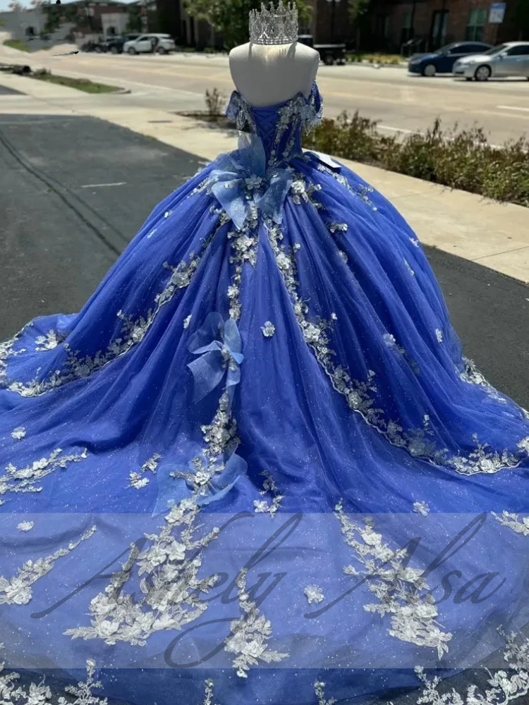 AA879 personalizado azul mexicano dulce 16 Vestido para quinceañeras Vestido De xv Anos Floral tren De barrido graduación Vestido De fiesta De cumpleaños 15 14