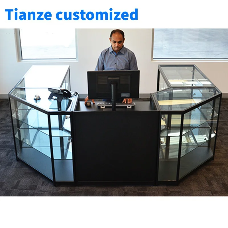 

（customized）FullRetail Convenience Store Glass Display Showcase Lockable Cash Desk Checkout Counter with Led Light