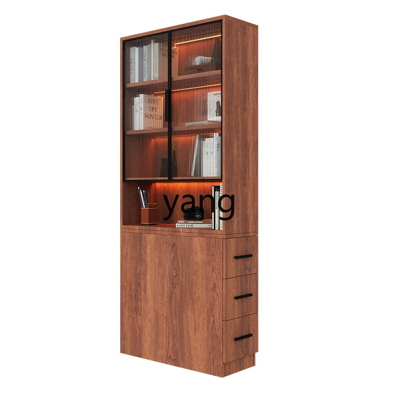 خزانة كتب بباب زجاجي وسحب جانبي من Lhh، رف زاوية من الخشب الصلب الفاخر عالي الإحساس #2