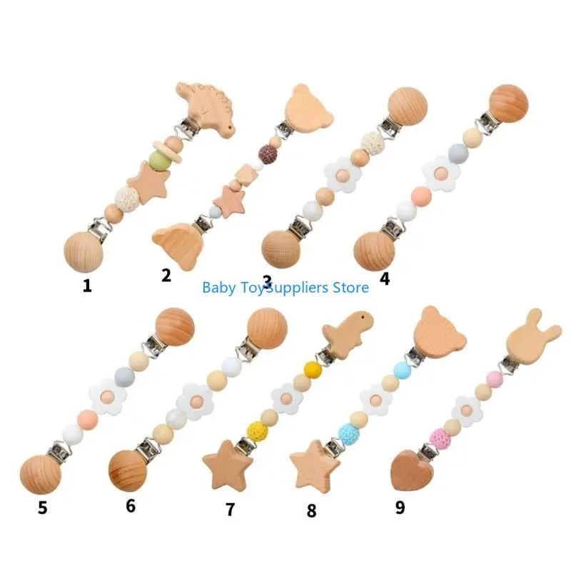 

R1WF Infant Beech Soother Clip Baby Soother Holder Baby Strollers Pacifier Clip Pacifier Chain Perfect for Daily Use