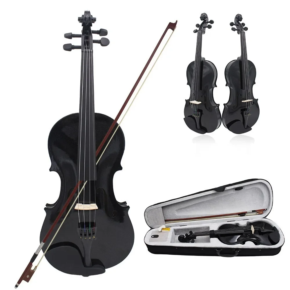 4/4 Solid wood violin Adult children beginner practice violin Black universal violin