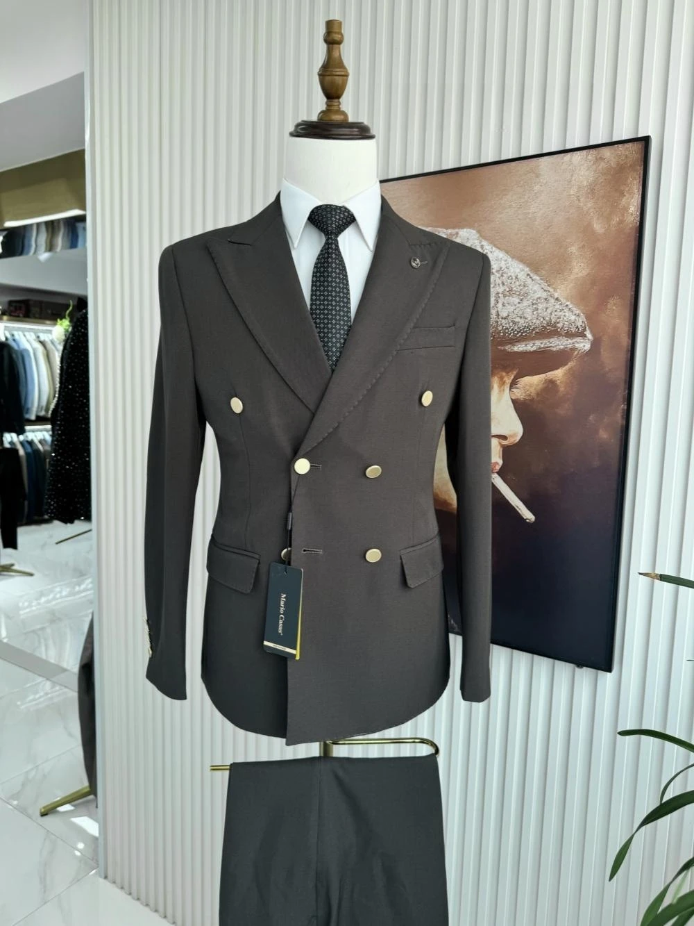 الرجال مزدوجة الصدر دعوى مجموعة 2 قطعة سترة السراويل الأعمال الزي وسيم الذروة التلبيب سليم صالح الدعاوى الزفاف العريس مجموعات #6