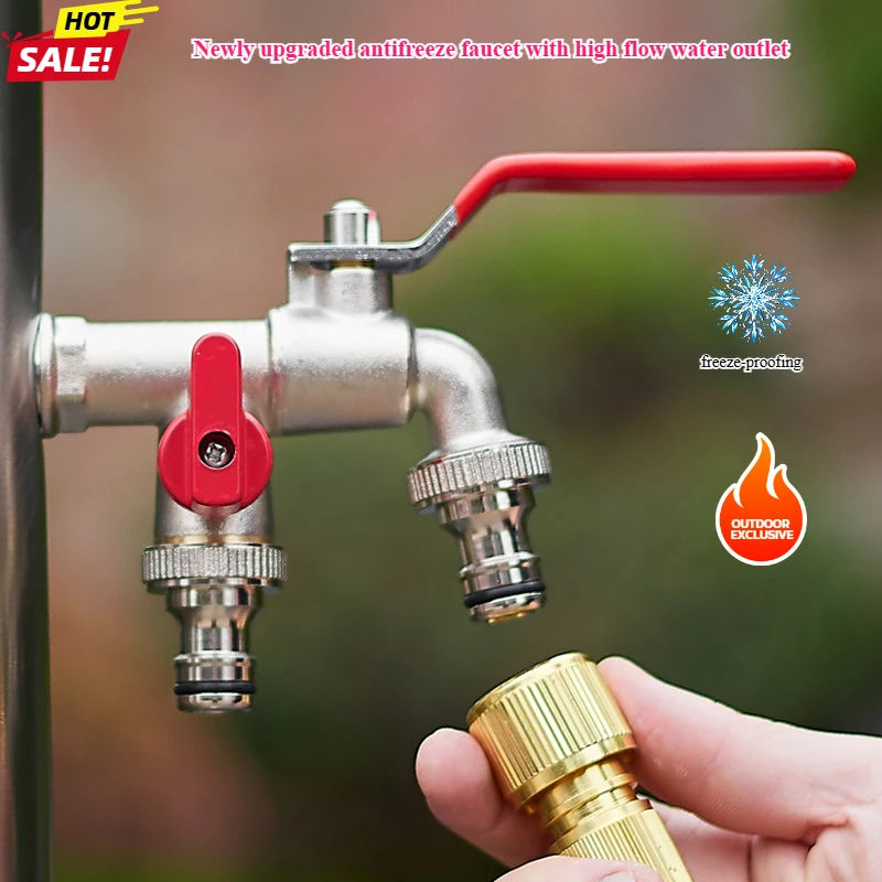 

Garden Water Faucet Tape Keys 1/2'' 3/4'' 1 Inlet 2 Outlet Bibcock with Dual Nipple Water Splitter Connector Tap Valve Waterstop