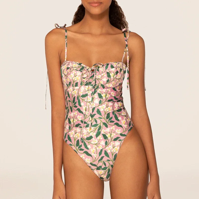 Push Up One Piece Swimsuit With Beach Skirt Retro Swimwear Women Sexy Bathing Suit Printed Beachwear Monokini Swimming Suit
