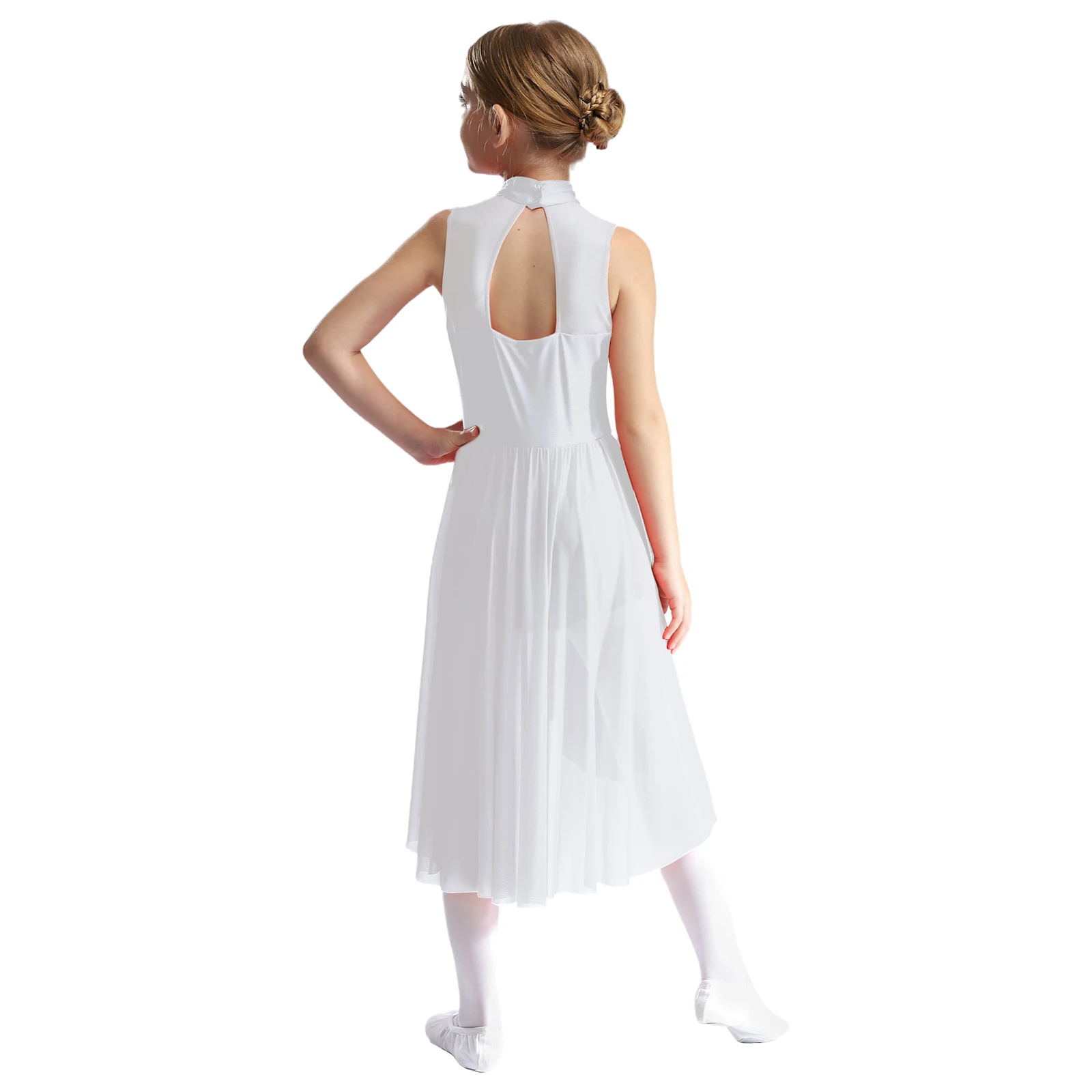 Teen Girls Figure Skating Dress Modern Lyrical Dance Costume Sleeveless Shiny Rhinestone Gymnastics Ballet Leotard Dancewear