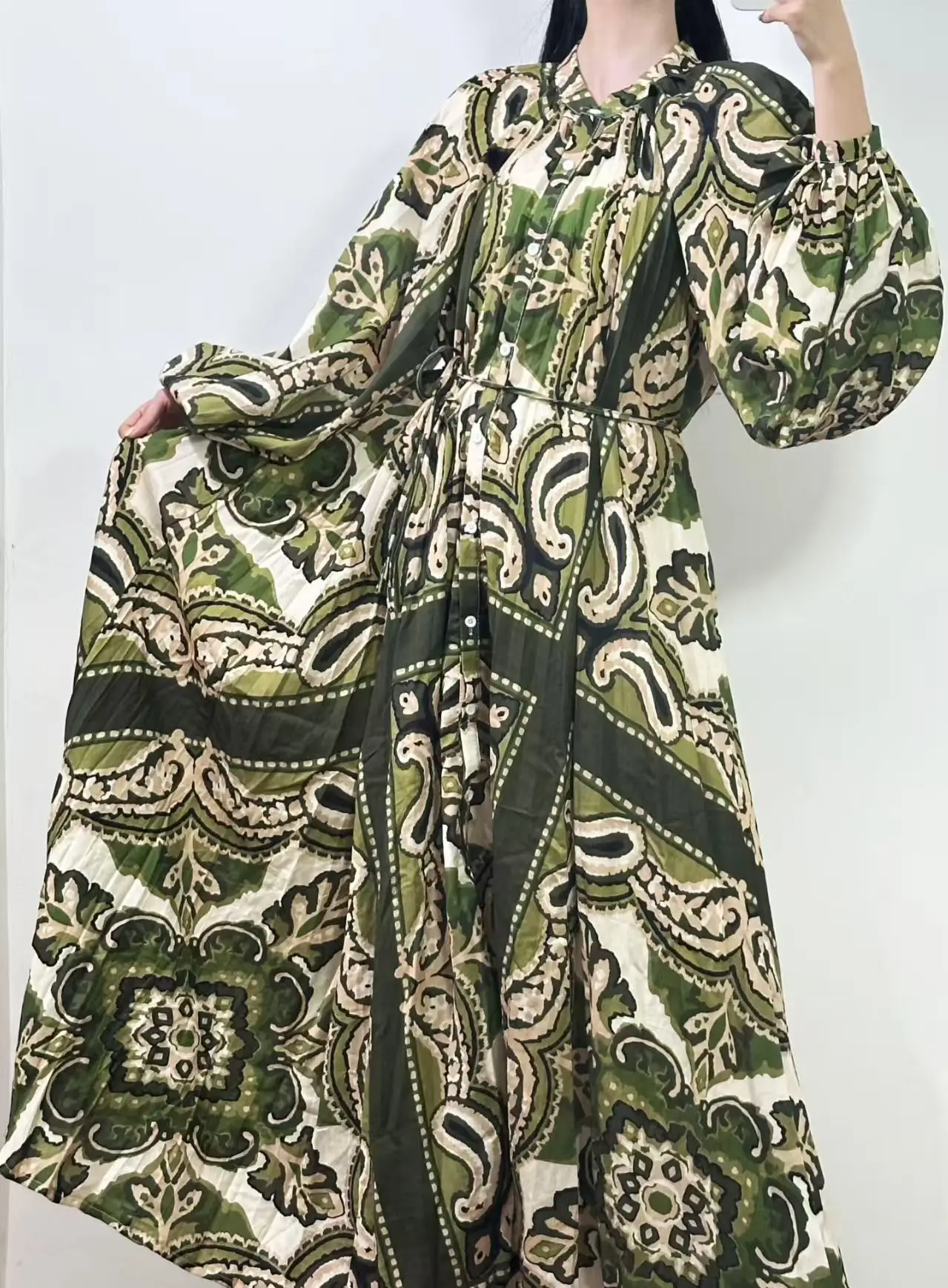 

New Luxury Womens For Dress Long Sleeves O Neck Single Breasted Print Party Dress Elegant Vintage Chic Fashion Evening clothing