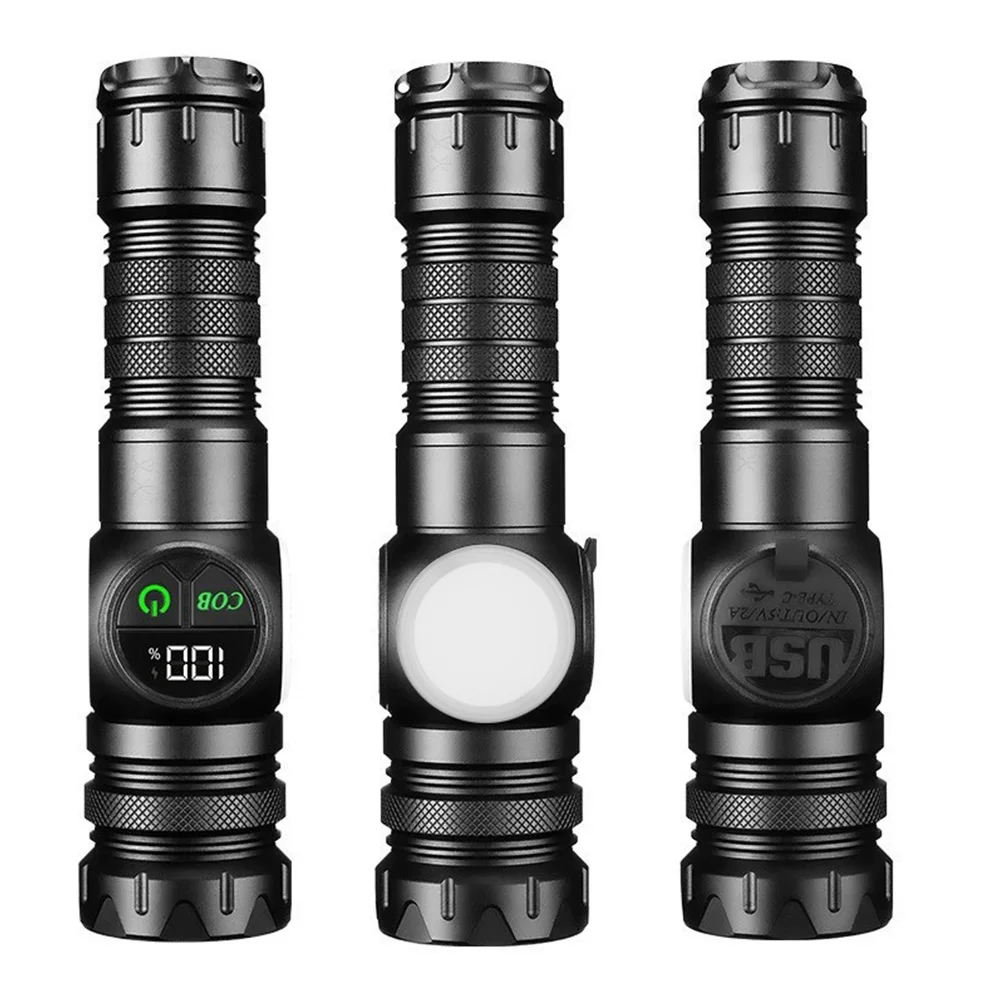 

20W LED+COB High Power Flashlight Power Display Zoomable Flashlight Type-C Rechargeable Powerful Flashlight for Power Outages