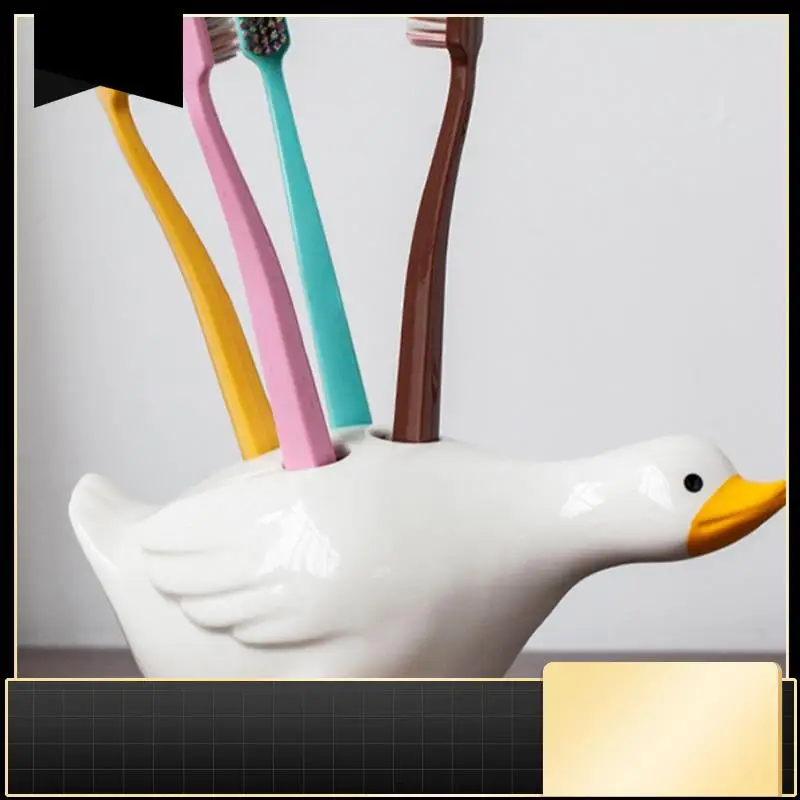 

Держатель зубной щетки, утка, 4-отверстий, дренажный держатель зубной щетки для хранения в ванной комнате, прочный, простой в установке, белый-N37R