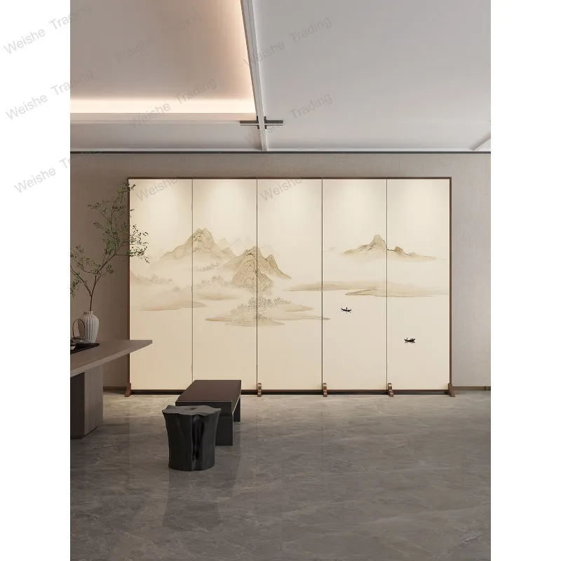 Solid wood screen partition modern simple folding living room block decorative landscape