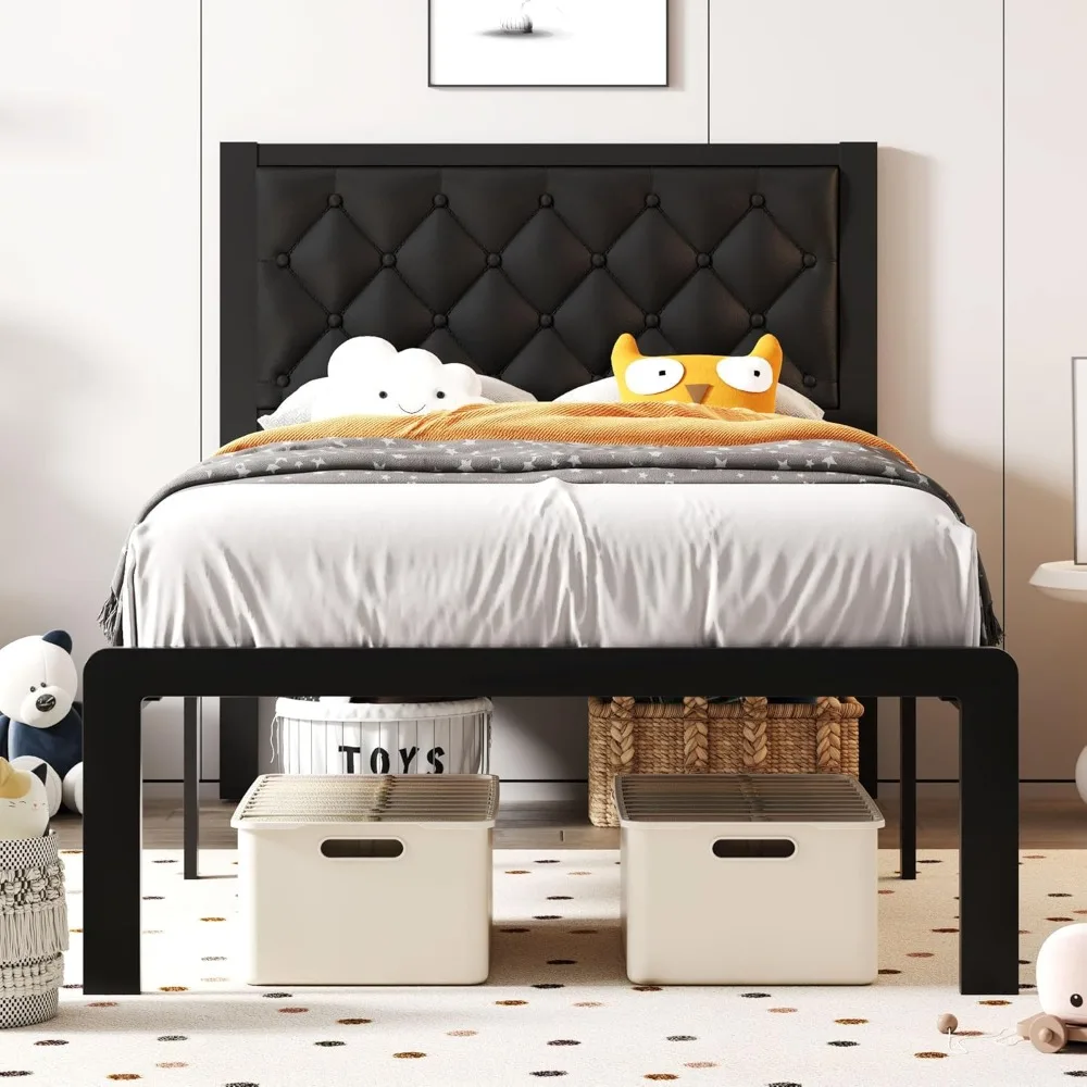 

Bed Frame with Headboard PU Leather Upholstered Bed Frame Platform,All Metal Slats Support Platform Bed Frame with Storage