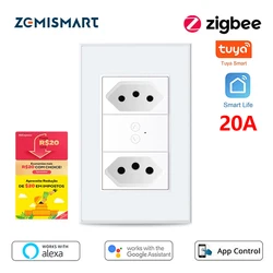 Zemismart Tuya Smart Zigbee Brazil Socket 20A 10A Dual Wall Outlets Alexa Google Home Voice Control For Kitchen Coffee Machines