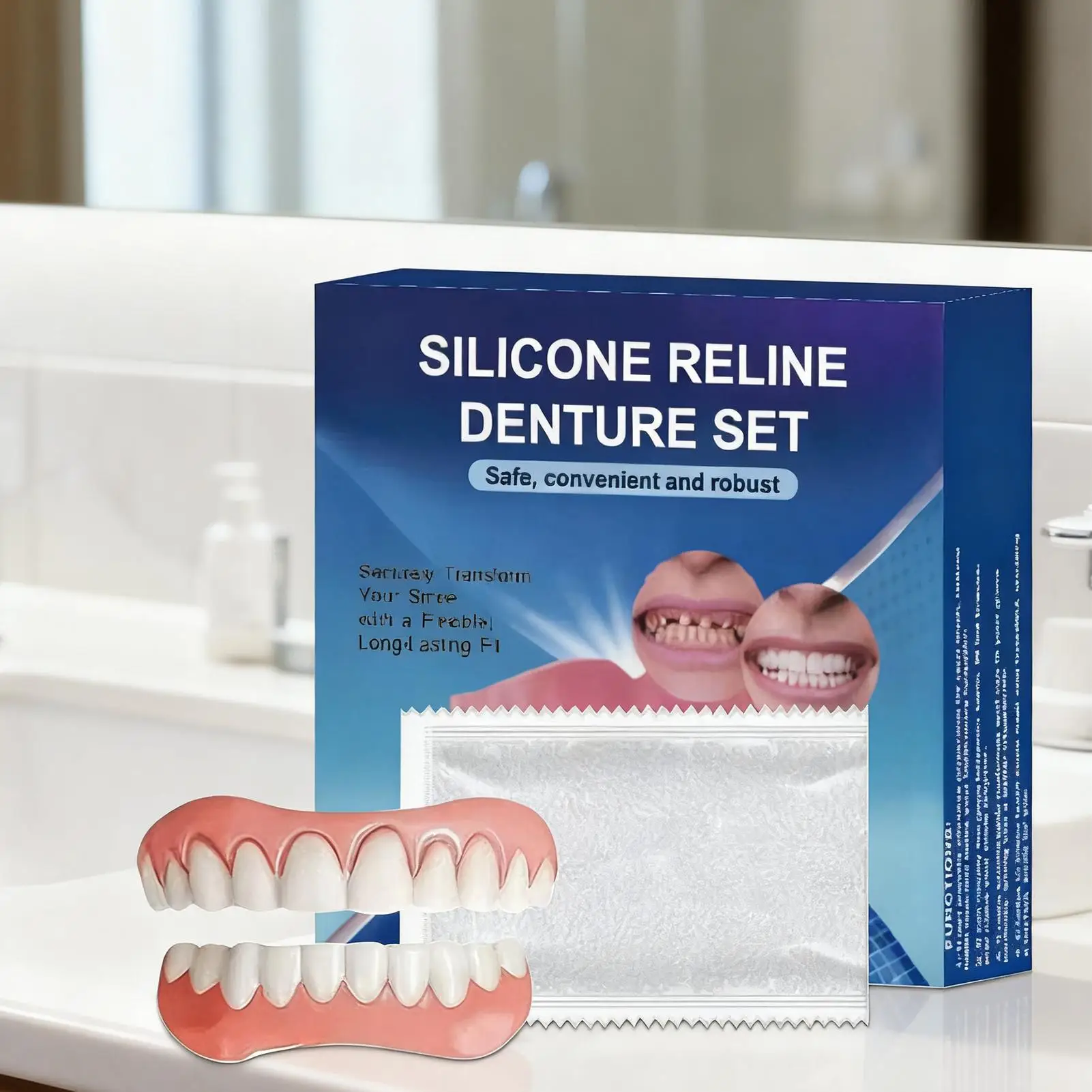 Silicone Teeth Denture Set Perfect Fit Orals Repair Missing Broken Tooth High Durable Natural Appearance Portable Fake Teeth Kit
