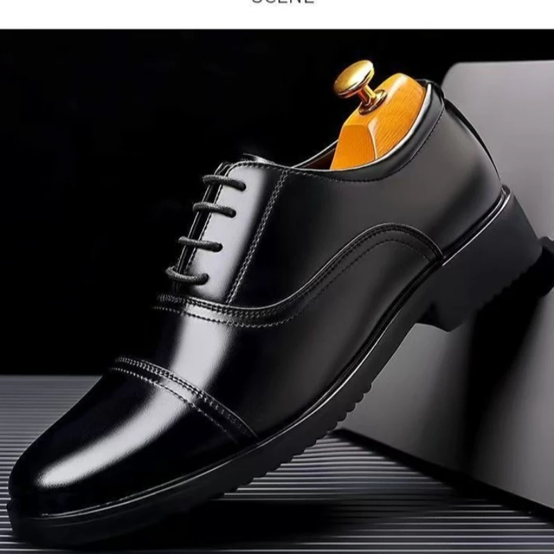 

Men's Formal Leather Dress Shoes Cap-Toe Lace-Up Business Oxford Shoes Comfortable Wear-Resistant Wedding Footwear
