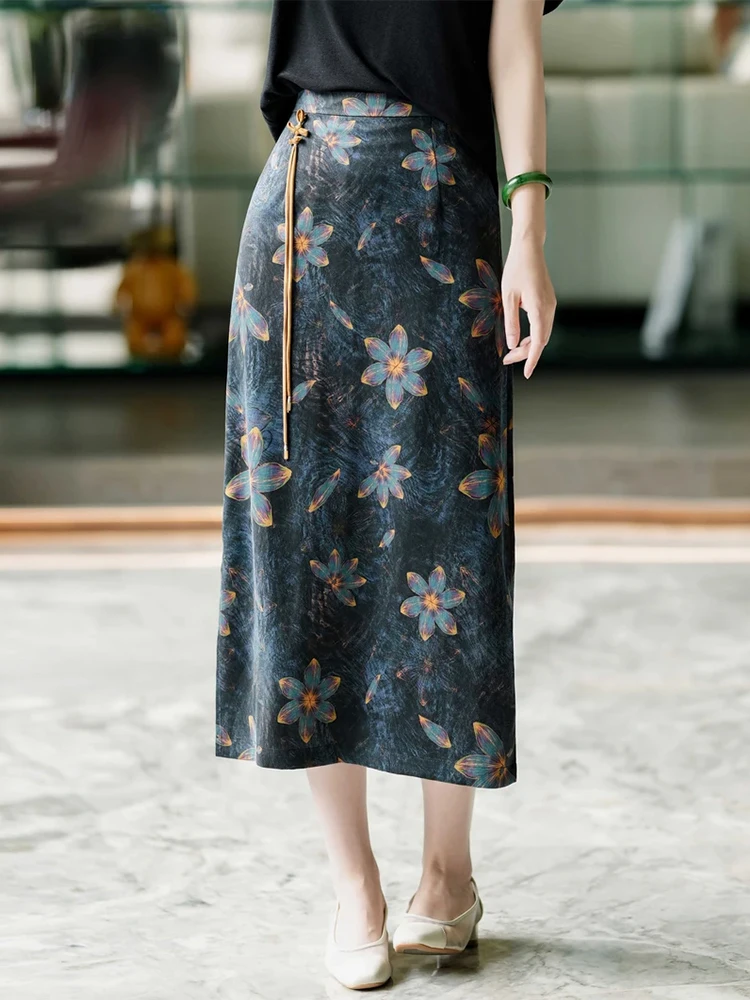 

Новая женская летняя тонкая юбка в китайском стиле с высокой талией, принтованная, прямого кроя, А-силуэта, облегающая, для повседневной носки