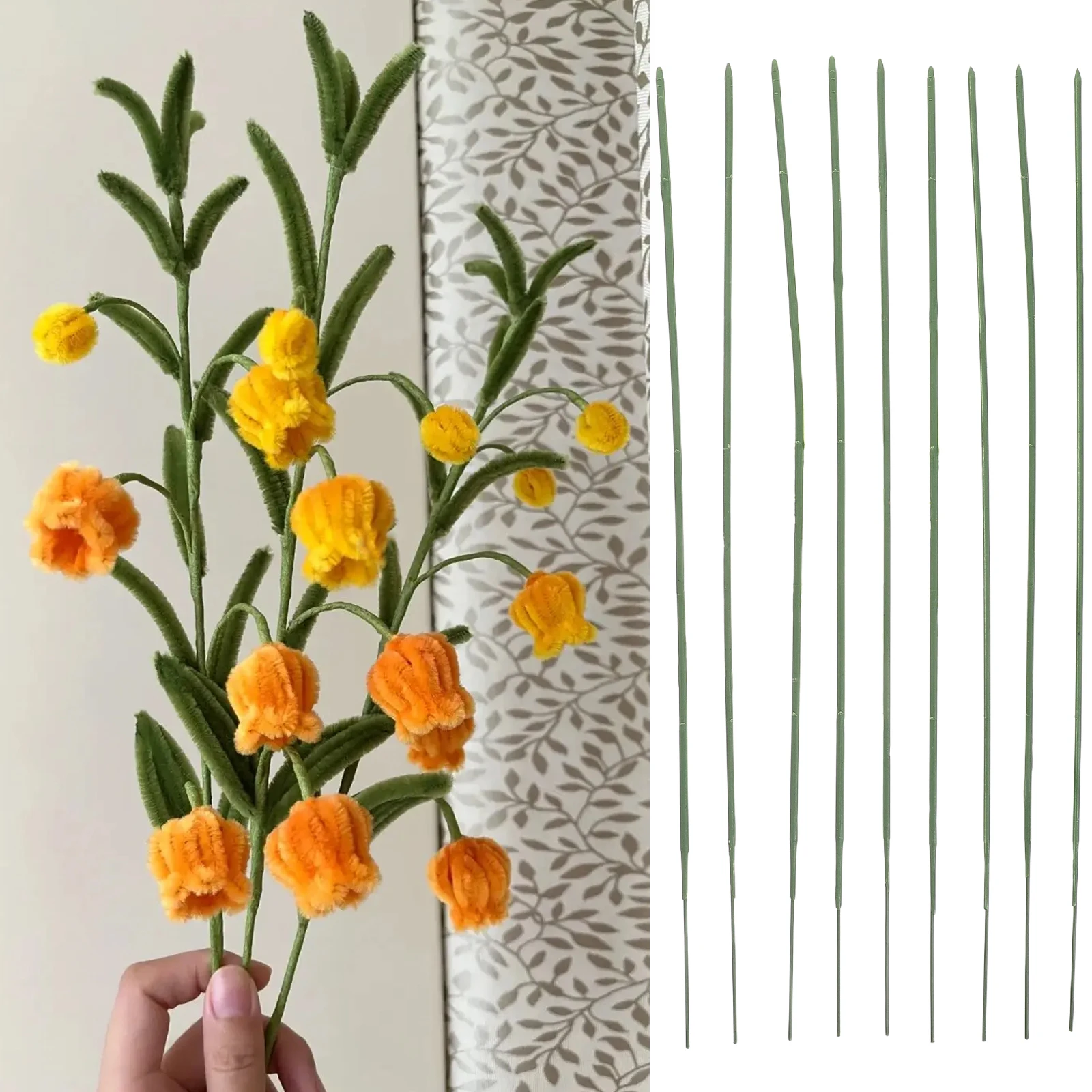 

100Pcs Floral Stems Wire 25cm Green Coated Bendable Sturdy Artificial Rose Sticks for Floral Arrangements Crafts