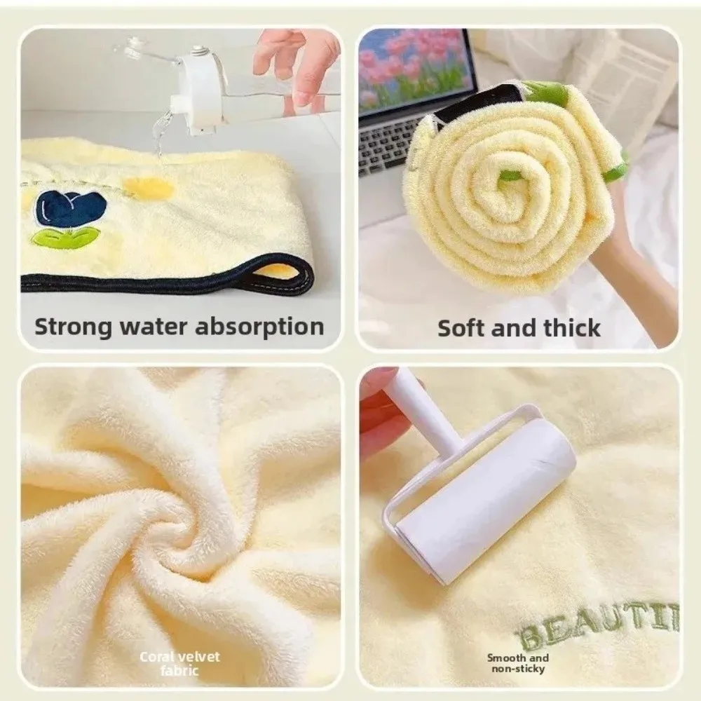 

Ins Coral Fleece Bath Skirt Quick Dry Wearable Bath Towel Tulip Pattern Absorbent Swimming Cap Students and Adults
